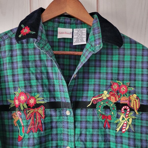 Vintage Bobbie Brooks Plaid Christmas Holiday Button-Down, Women’s M, Flannel - Picture 2 of 7